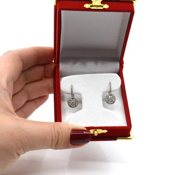 Diamond Halo Cluster Drop Earrings (3/4 ct. t.w.) in 14k White Gold - Picture 3 of 7